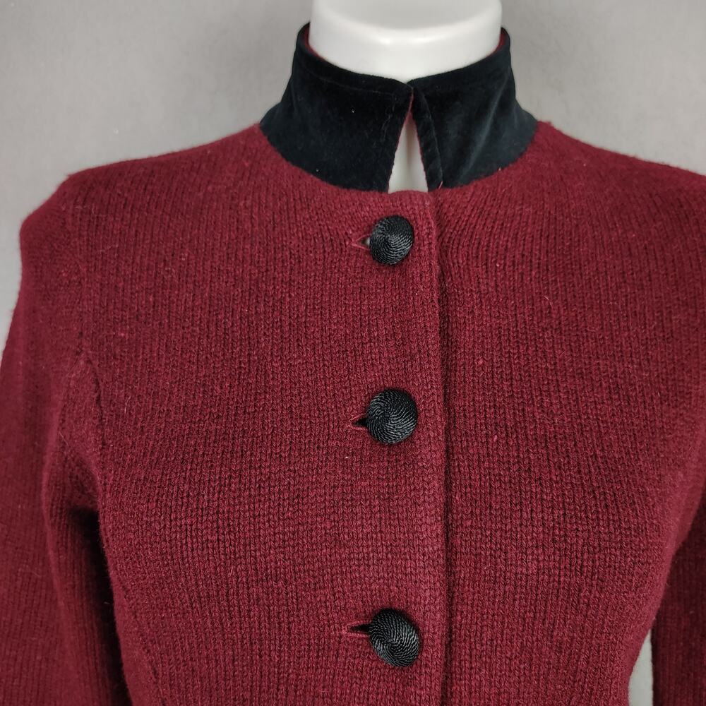 Ralph Lauren Lambs Wool Blend Riding Sweater Jacket Burgundy Velvet Collar - Picture 11 of 14